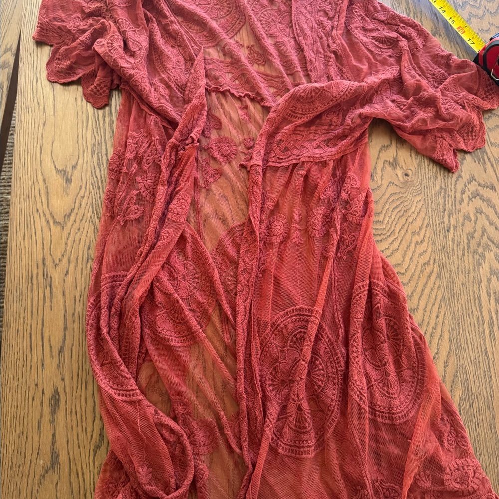 Red Sheer Embroidered‎ Cover-Up lace burnt orange